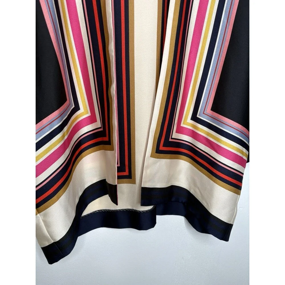 Trina Turk Open Kimono Multi Stripe Geometric Signature Print Satin Jacket S